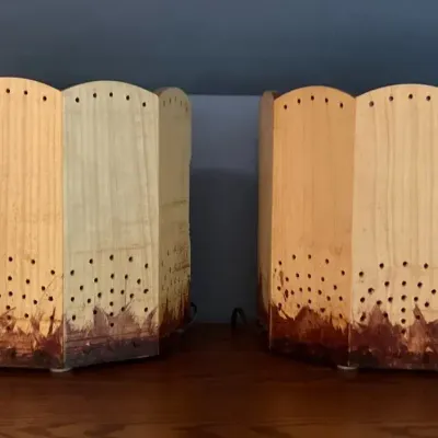 Pair Of Handmade Wood Lamps