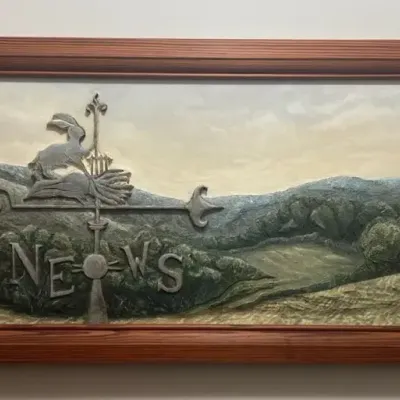 Mixed Media Art Of Mountains And Weather Vane 