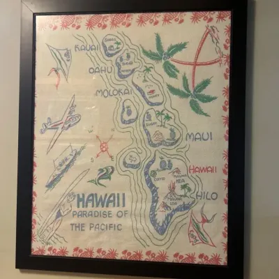 Framed Vintage Tea Towel Of The Hawaiian Islands
