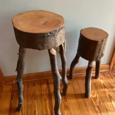 Two Rustic Handcrafted Accent Tables