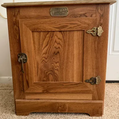 White Clad Simmons Hardware Co. Oak Icebox-Style Cabinet