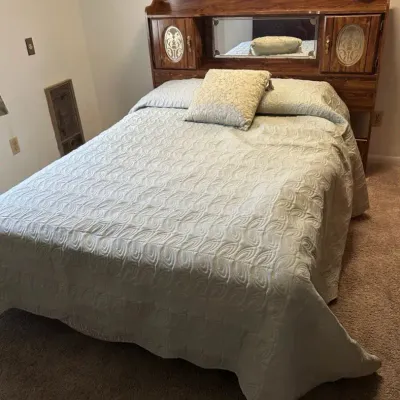 Vintage Full Size Bookcase Headboard Bed With Mattress & Box Spring