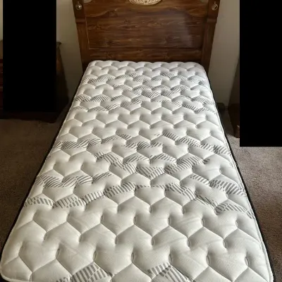 Twin Bed With Decorative Wood Headboard, Mattress & Box Spring