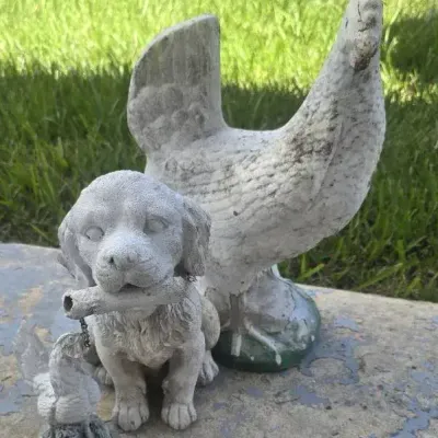 3-Piece Farmyard Garden Decor - Concrete Rooster & Chicken With Dog