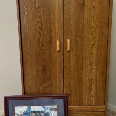 Wooden Wardrobe Armoire And Painting
