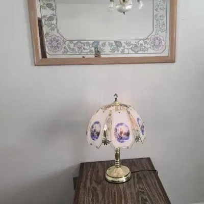 KOK Jesus Touch Lamp, Floral Mirror & Dovetail End Table