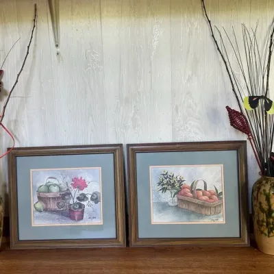 Janice Carver "Summer Harvest" Framed Prints With Matching Art Pottery Vases