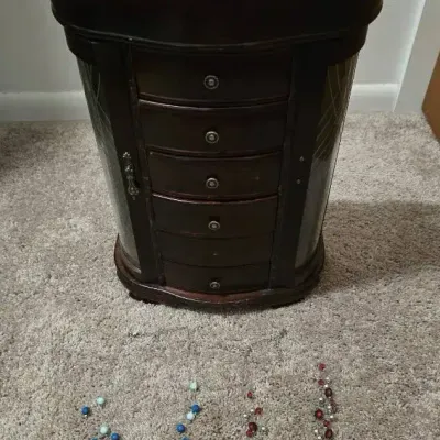 Jewelry Armoire With Mirrored Top & Side Storage