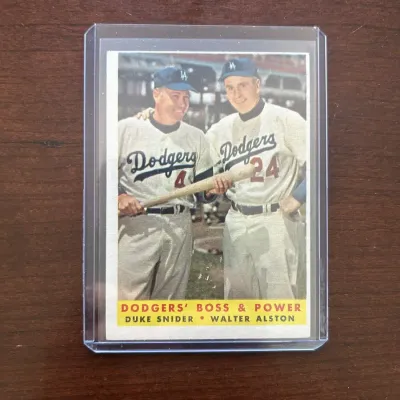 1958 Topps Baseball Card. Dodgers Boss & Power. Duke Snider & Walter Alston. Card #314