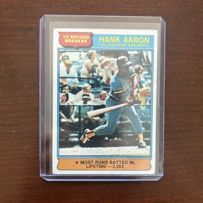 1976 Topps Baseball Card. Hank Aaron - Record Breaker. Card #1