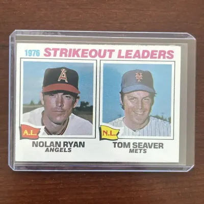 1977 Topps Baseball Card. Strikeout Leaders - Nolan Ryan & Tom Seaver. Card #6