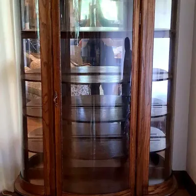 Wooden Curio Cabinet With Curved Glass & Claw Feet