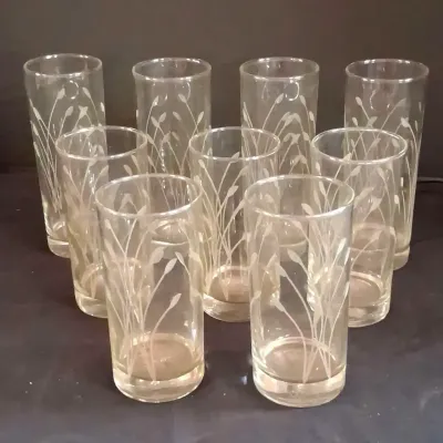 Mid-Century Modern Highball & Tumbler Frosted Wheat Glasses 