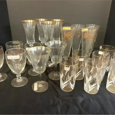 Gold Trim Wheat Design Glassware