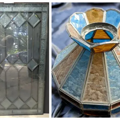 Leaded Glass Window Panel & Stained Glass Lamp Shade
