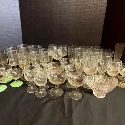 Floral Etched Wine Glasses & Stemware