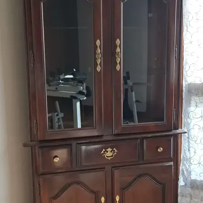 Lighted Wooden Corner China Hutch