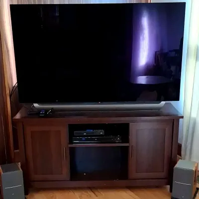 LG 55” Smart TV, Media Console & Edifier Speakers