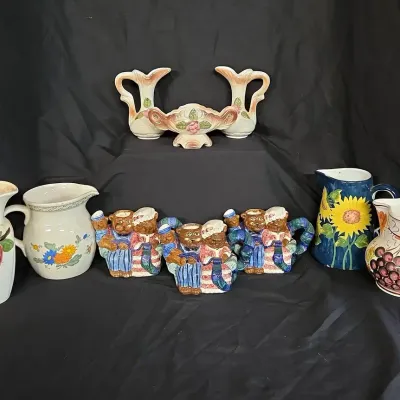 Hand-Painted Ceramic Pitchers Featuring Bassano & Holland Mold