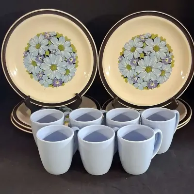 Blue Shasta Stoneware Plates & Corelle Mugs