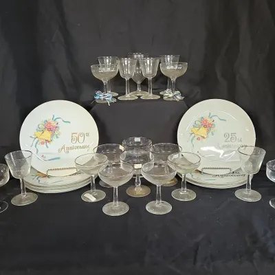 25th & 50th Anniversary Plates & Noritake Crystal Stemware