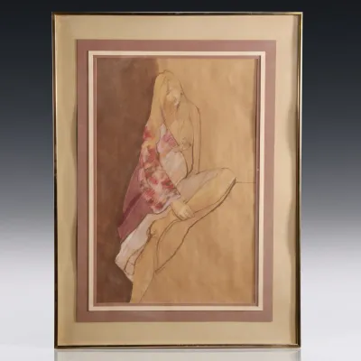 Sale Photo Thumbnail #204: Penny Sevison Mid-Century oil pastel drawing