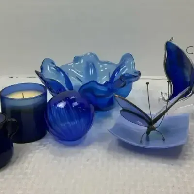 Cobalt Blue Glass & Stained-Glass Butterfly Decorative Collection