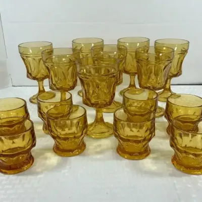 Amber Pressed Glass Tumblers & Goblets