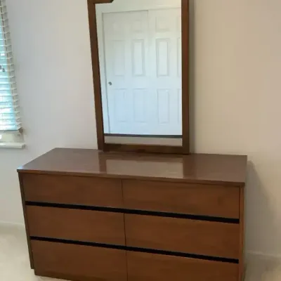Mid-Century Modern Walnut Look Dresser & Mirror