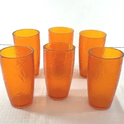 MCM Amber Textured Glass Tumblers  Set of 5