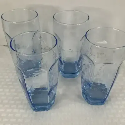 Libbey Chivalry Blue Glass Tumblers & Assorted Stainless Flatware