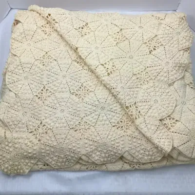 Crocheted Twin-Size Comforter with Floral Medallion Design