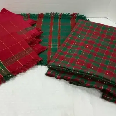 Vintage Christmas Plaid Table Linens