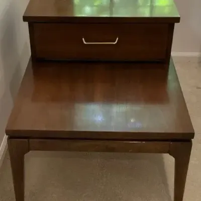 Vintage Mid-Century Modern Walnut Two-Tier Step End Table