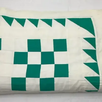 Twin-Size Green & White Pieced Quilt