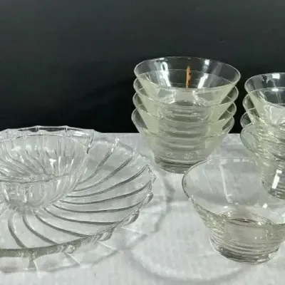 Mid-Century Modern Swirl Glass Serving Collection