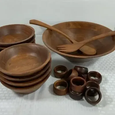 Large Handcrafted Wooden Salad Serving Collection