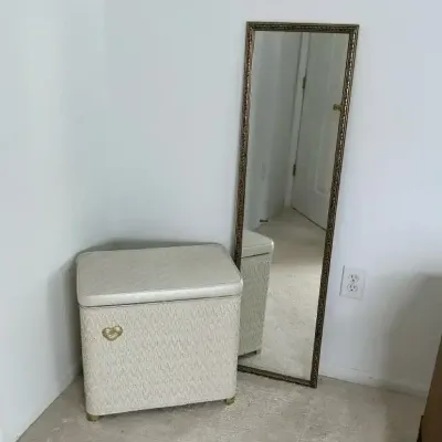 Woven Hamper & Full-Length Decorative Mirror