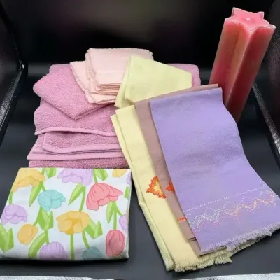 Vintage Kitchen And Bath Towels & Decorative Candle