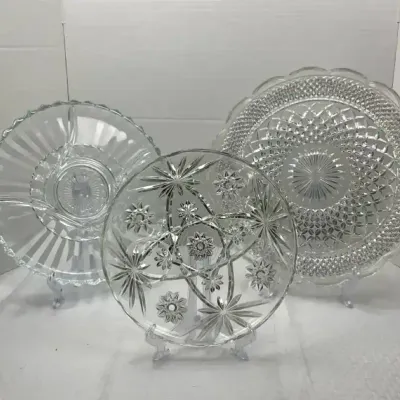 Three Glass Platters Including Cut Glass Designs