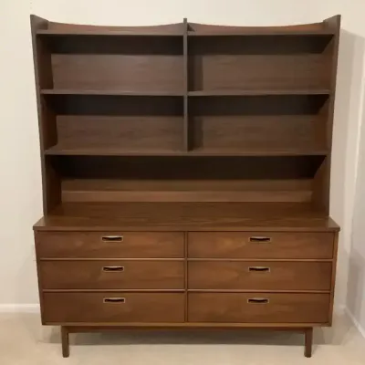 Mid-Century Dresser & Hutch  Two-Piece, Six-Drawer Design 