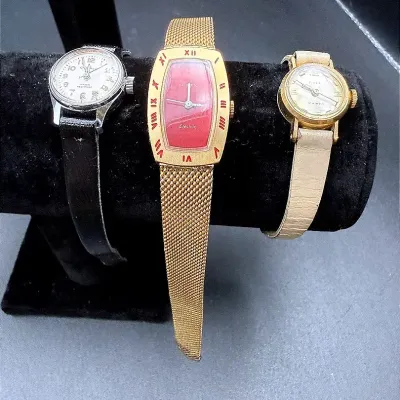 Vintage Ladies Watches Featuring A Rare Timex Electric Red Dial Watch 