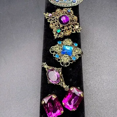Vintage Vibrant Colored Bejeweled Costume Jewelry Lot