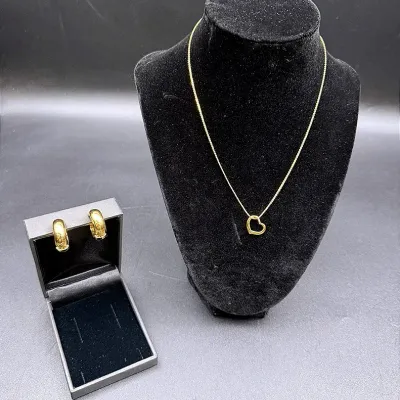 Trifari Gold-Toned Huggie Hoop Earrings And  A Gold-Toned Open Heart Pendant Necklace