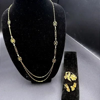 Vintage Avon “M” Initial Necklace & A Gold-toned Flower And Faux Pearl Clip-on Earring & Brooch Set