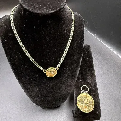 Vintage Renoir Lillian Vernon 1977 JEAN 1894 Coin Necklace & Roman Empire Coin Pendant