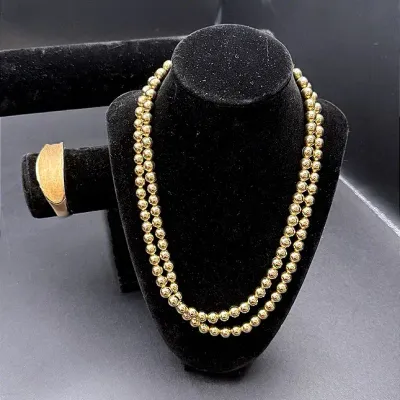Monet Gold-Toned Double-strand Beaded Ball Necklace And Hinged Cuff Bracelet 