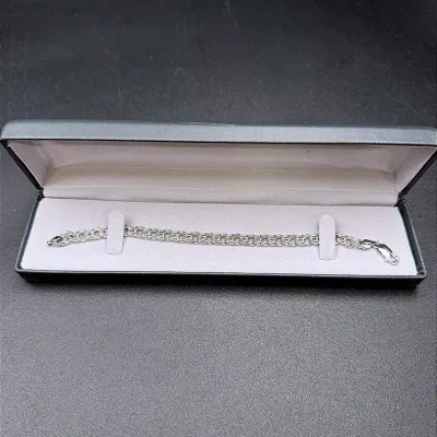 14K Italian White Gold Double Bismarck Link Bracelet