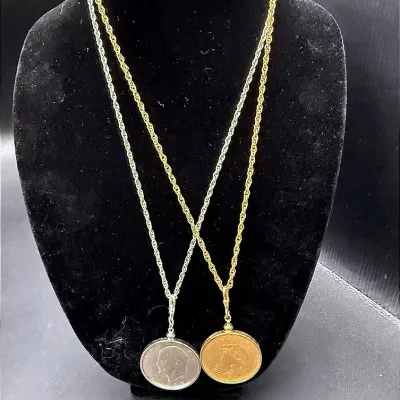A Gold-toned 1972 Eisenhower Dollar Necklace & A Silver-Toned 1972 Eisenhower Dollar Necklace