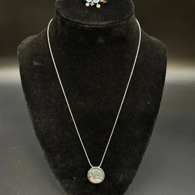 Rainbow Mountain Pendant Necklace And Snowflake Brooch 